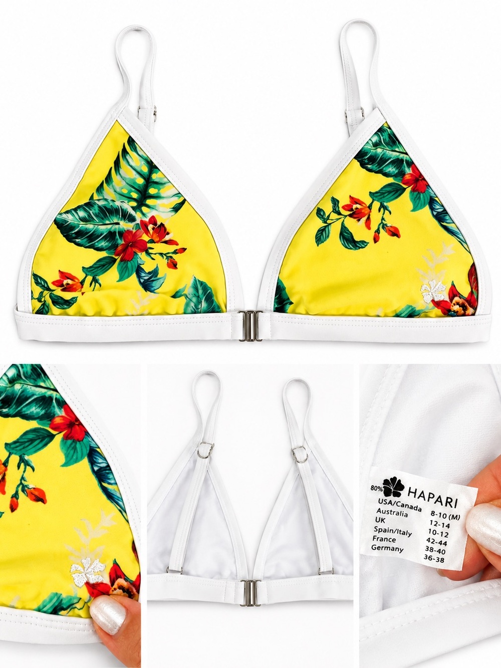 HAPARI Tropical Floral Triangle Bikini Top | Size M | Adjustable | Swimwear